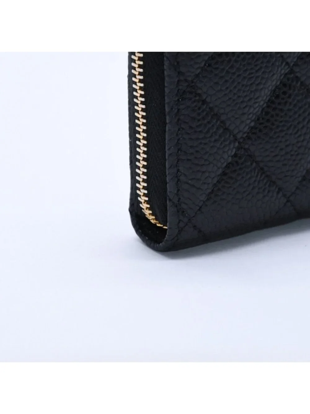 Chanel Classic Zip Coin Purse Quilted Caviar Leather Stand Black Wallet Card